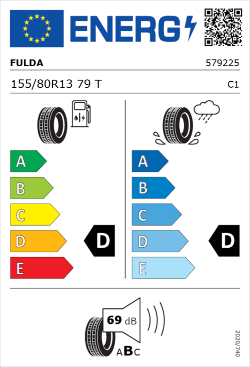 Tyre Label for Fulda EcoControl 155/80R13 79T