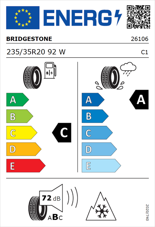 Tyre Label for Bridgestone Blizzak LM005 235/35R20 92W