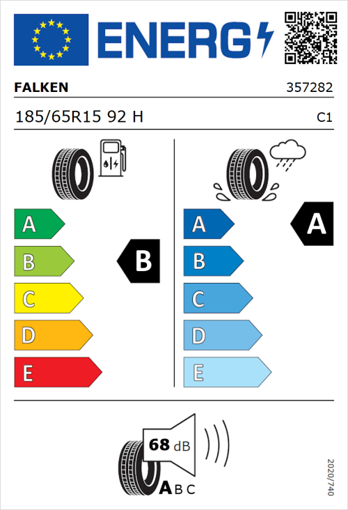 Tyre Label for Falken E.Ziex 185/65R15 92H