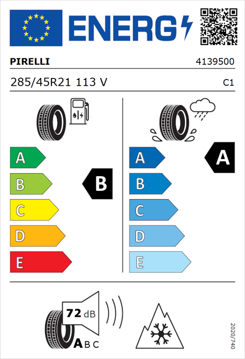 Tyre Label for Pirelli Scorpion Winter 2 285/45R21 113V