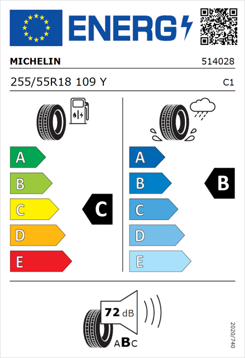 Tyre Label for Michelin Latitude Sport 255/55R18 109Y