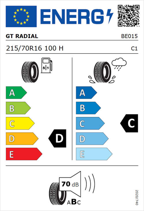 Tyre Label for GT Radial Savero SUV 215/70R16 100H
